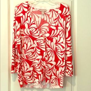 Banana Republic Cardigan Sweater with orange & white swirl design size L